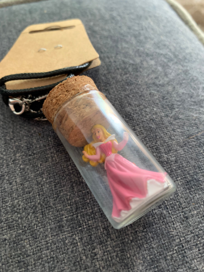 Disney Princess Inspired Bottle Necklace - Cinderella, Jasmine and Aurora Sleeping Beauty Fan Art