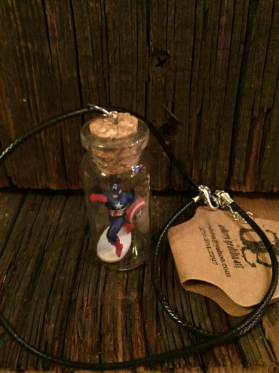 Marvel Inspired Avenger Bottle Necklace - Captain America Fan Art