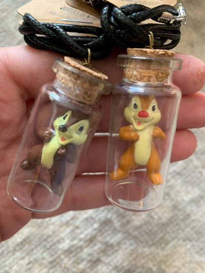Disney Inspired Bottle Necklace - Chip and Dale Fan Art