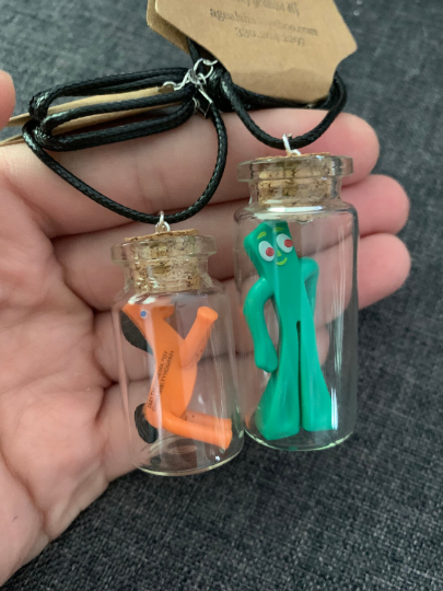 TV Inspired Bottle Necklace - Gumby and Pokey Fan Art