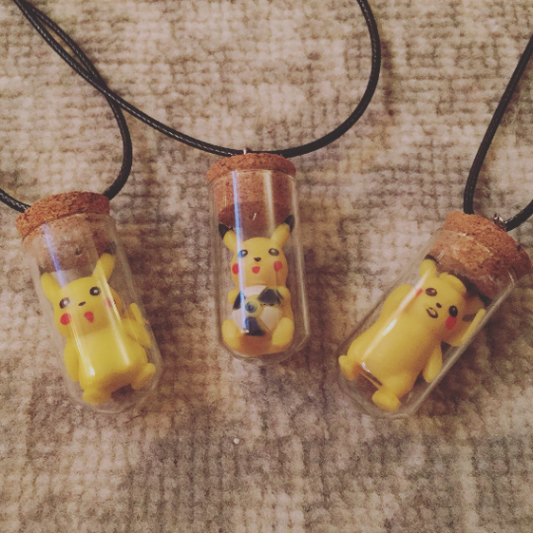 Video Game Pokemon Inspired Bottle Necklace - Pikachu Fan Art
