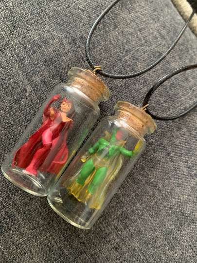 Marvel Inspired Avenger Bottle Necklace - Scarlet Witch and Vision Fan Art
